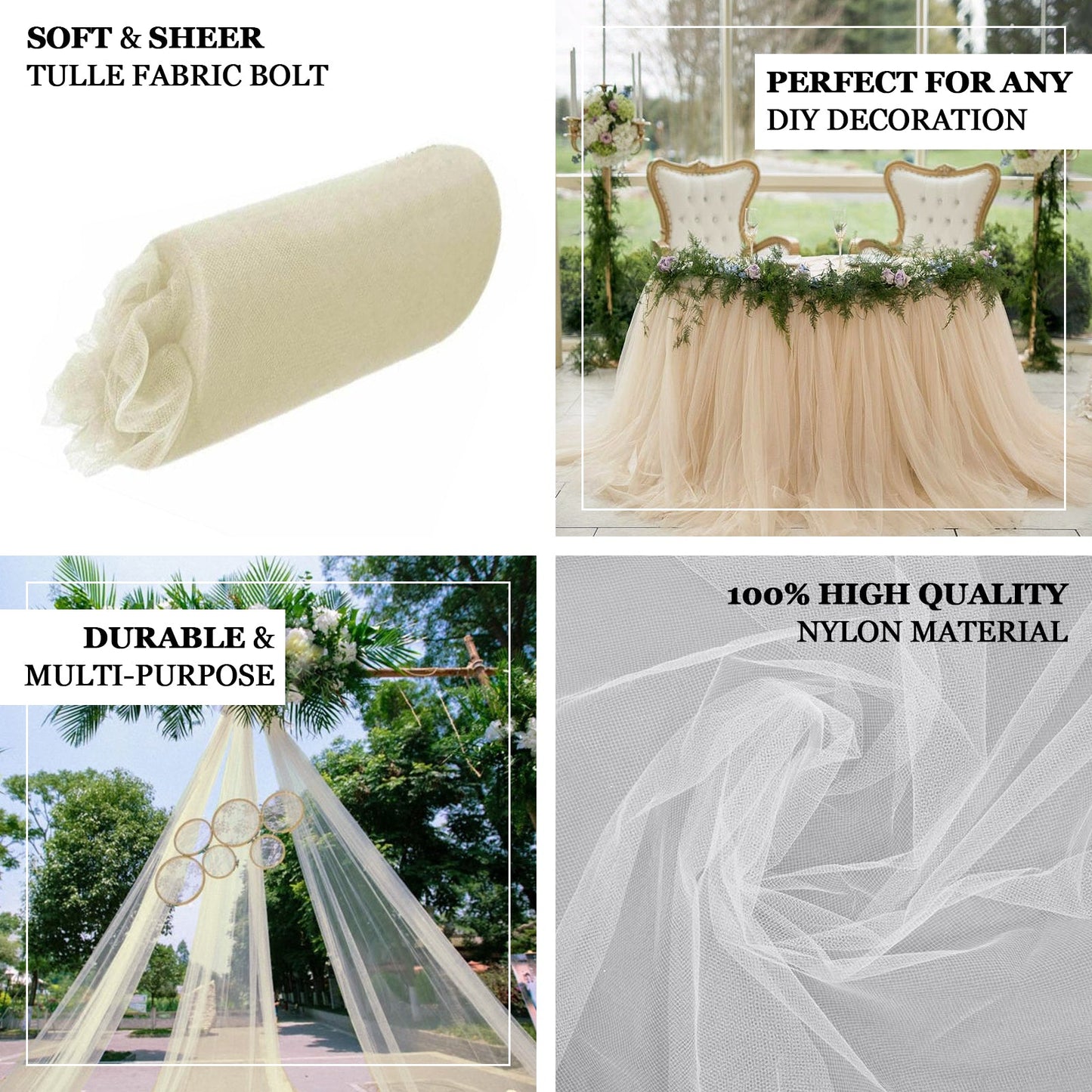 18"x100 Yards Natural Tulle Fabric Bolt, Sheer Fabric Spool Roll For Crafts